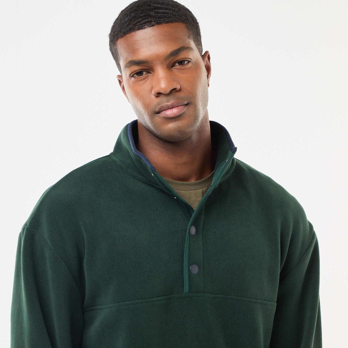 Sweater polar con cuello camionero con botones a presión VERDE