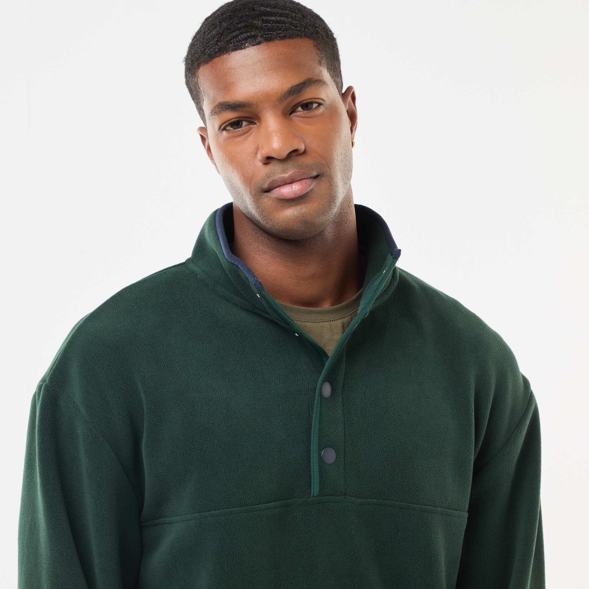 Sweater polar con cuello camionero con botones a presión VERDE