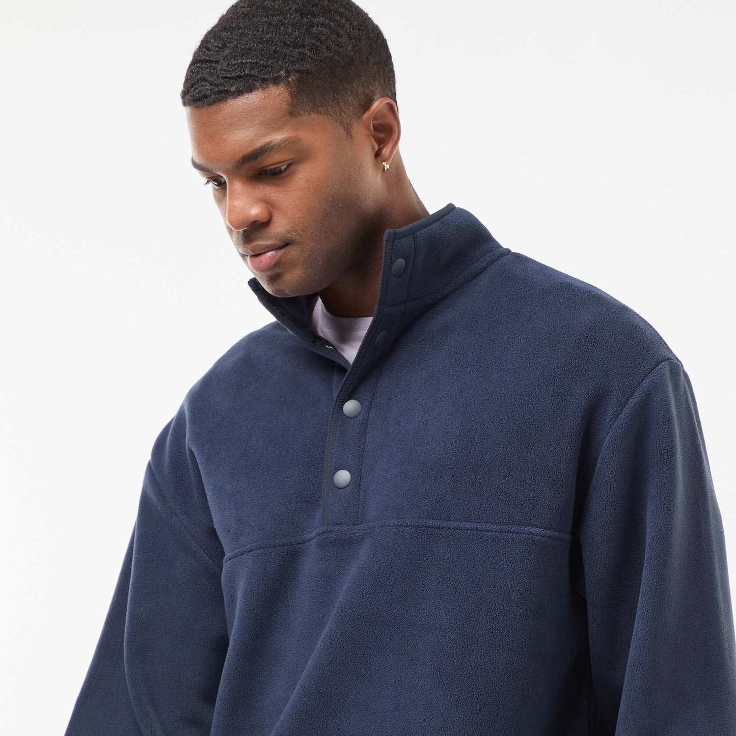 Sweater polar con cuello camionero con botones a presión AZUL
