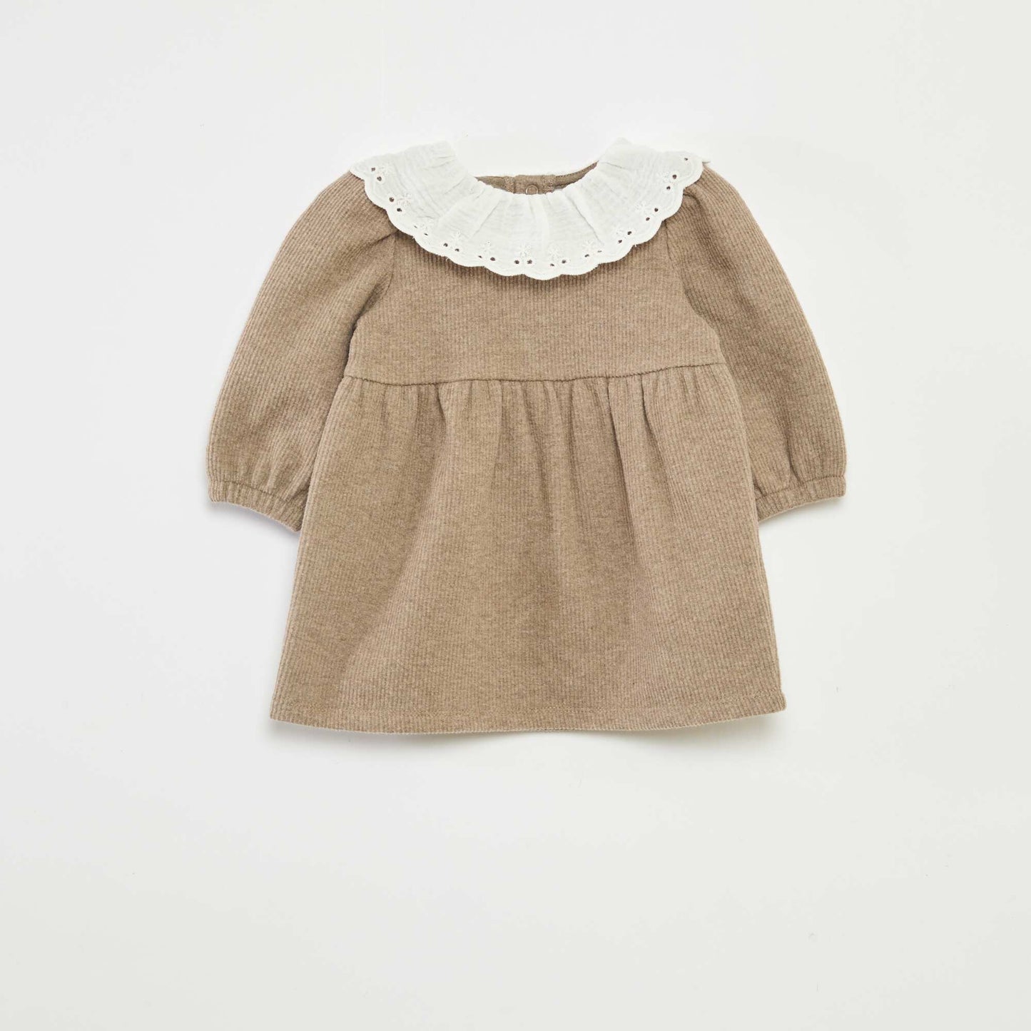 Vestido interlock con cuello grande de gasa de algodón BEIGE