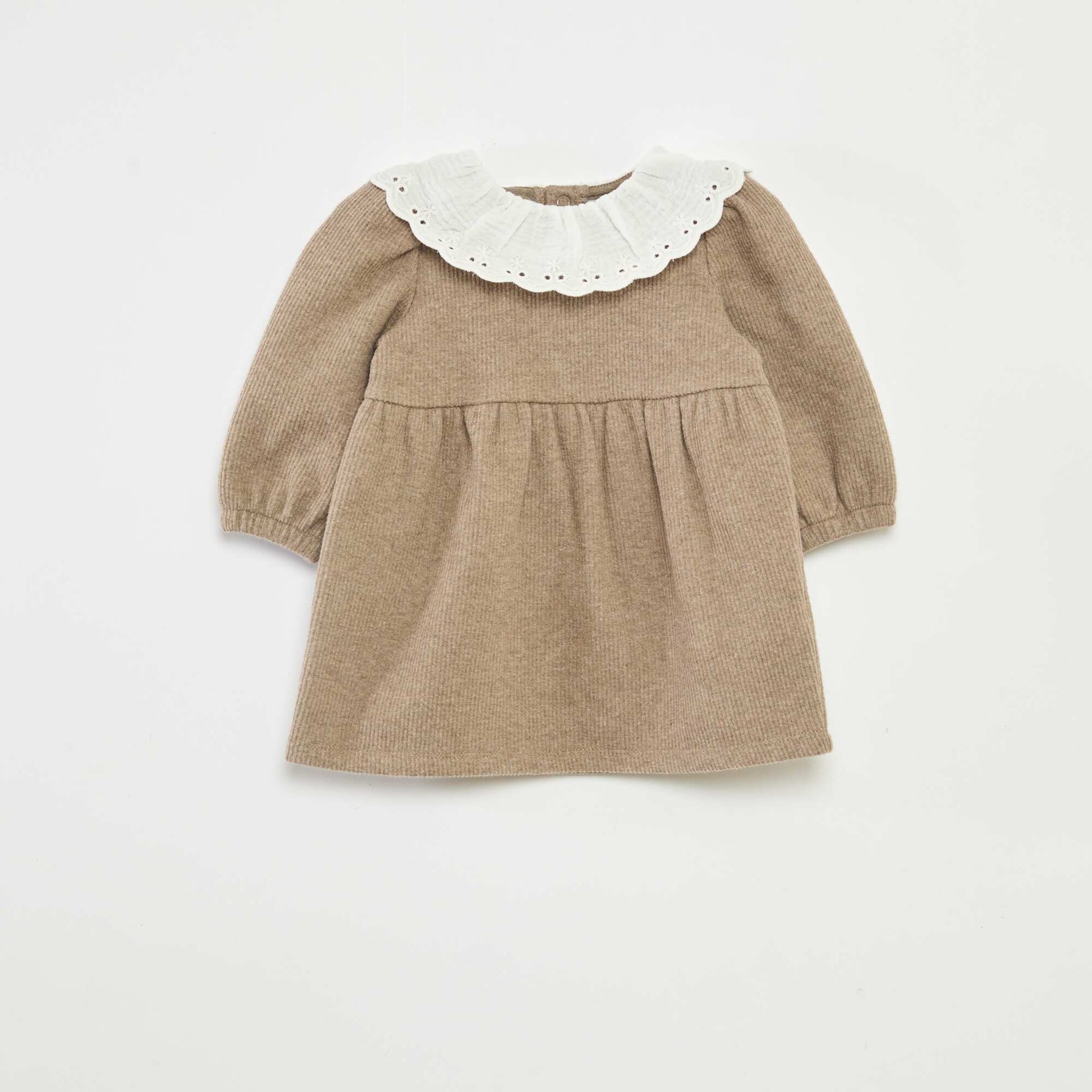 Vestido interlock con cuello grande de gasa de algodón BEIGE