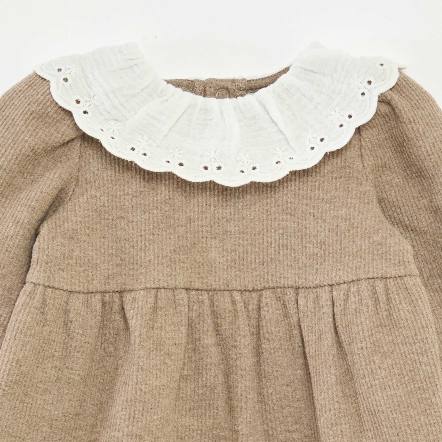 Vestido interlock con cuello grande de gasa de algodón BEIGE