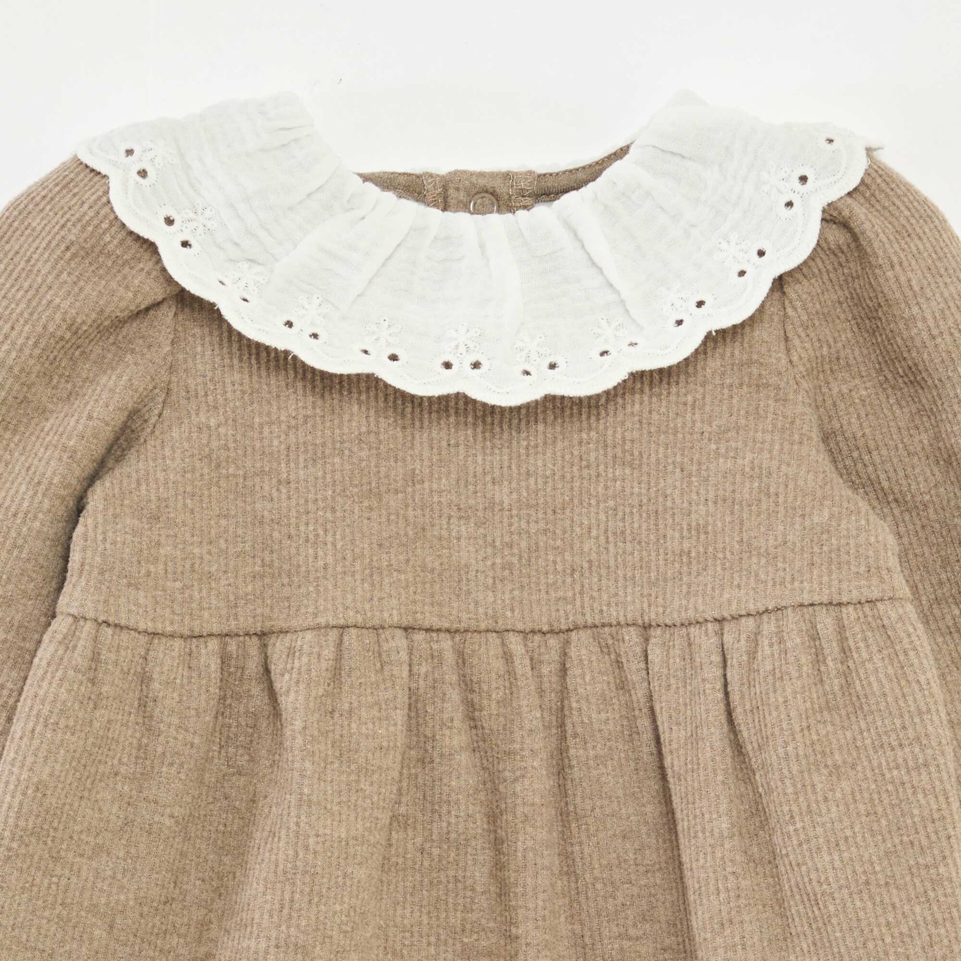 Vestido interlock con cuello grande de gasa de algodón BEIGE