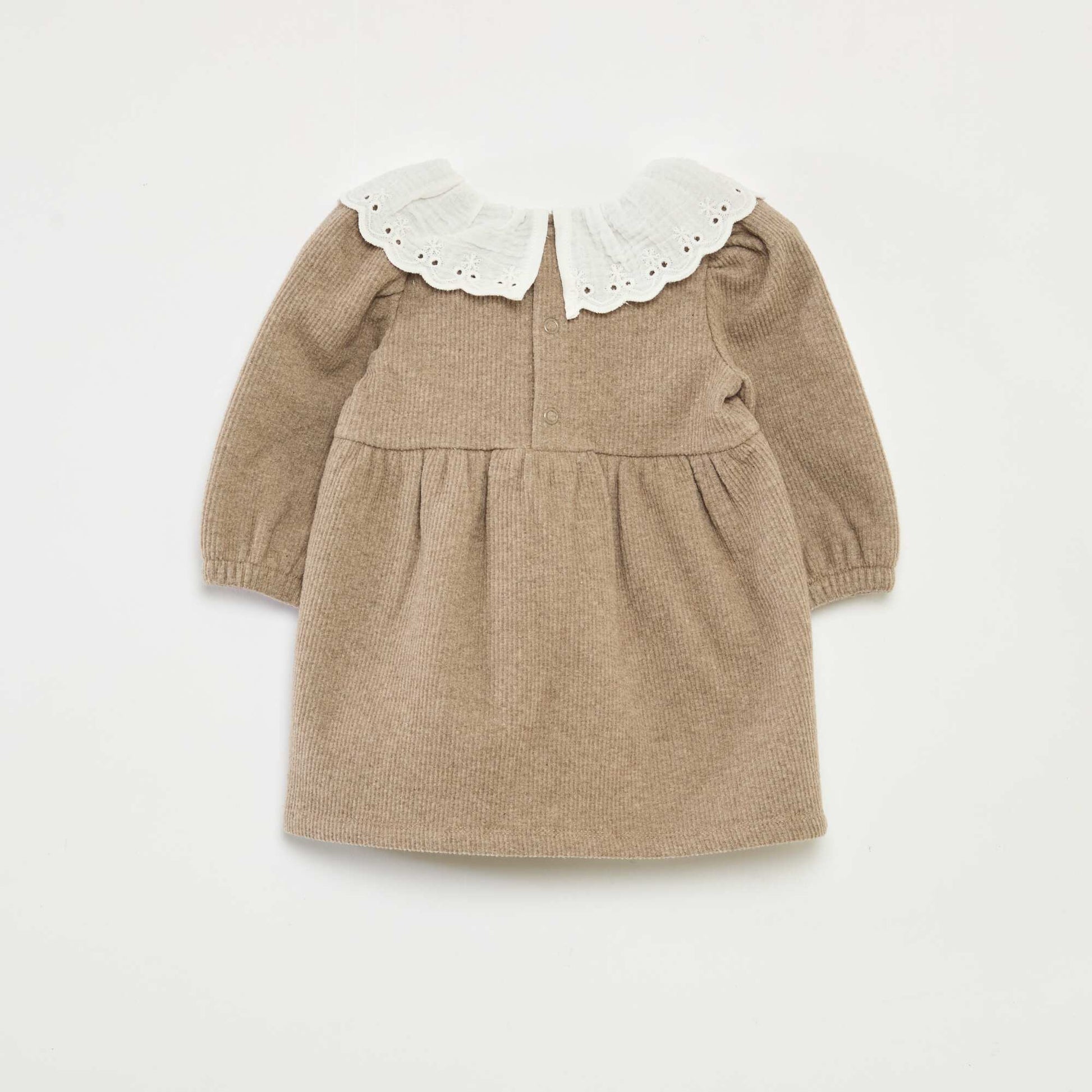Vestido interlock con cuello grande de gasa de algodón BEIGE