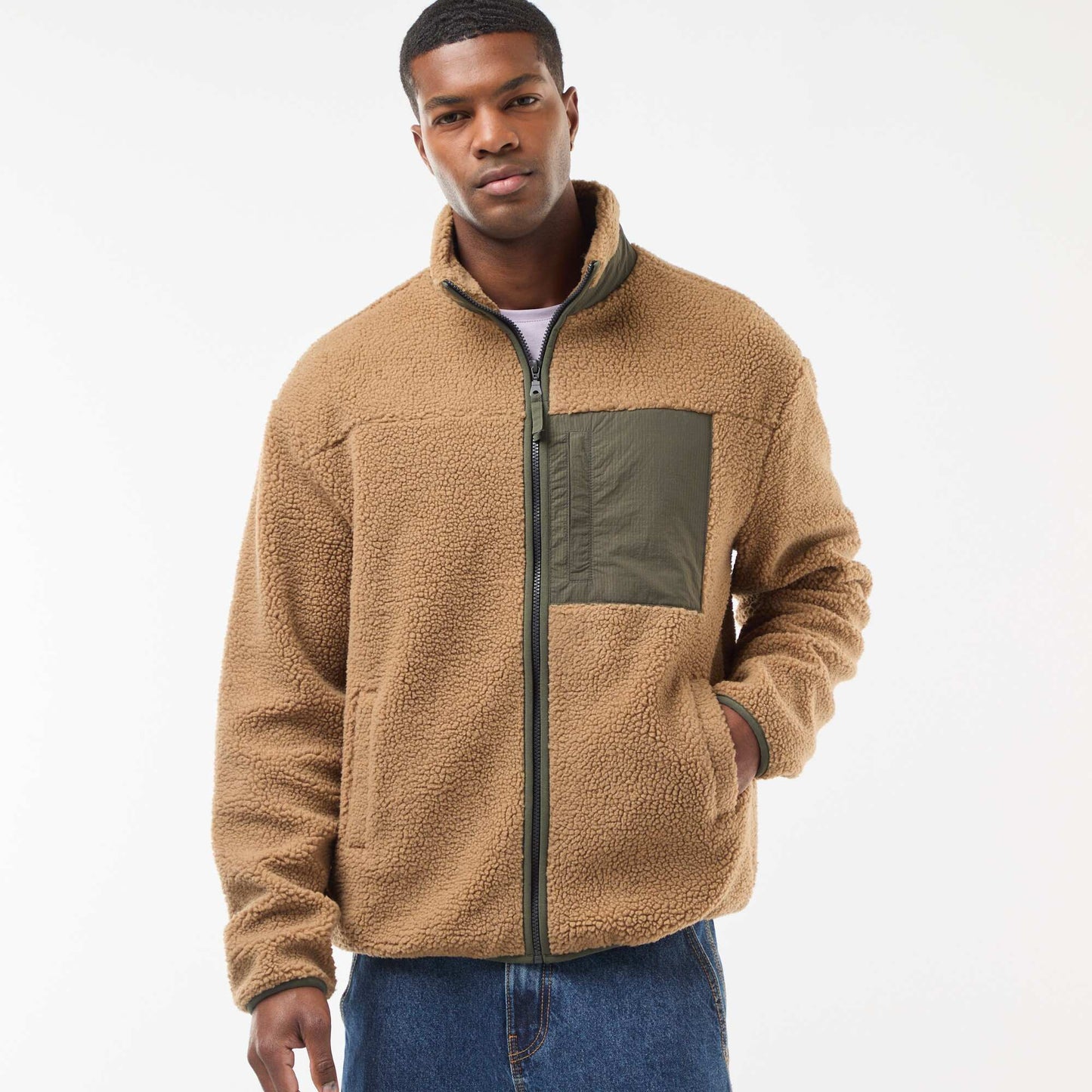 Buzo con cremallera efecto borreguito BEIGE