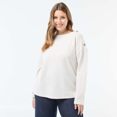 Camiseta de punto suave con botones dorados BEIGE