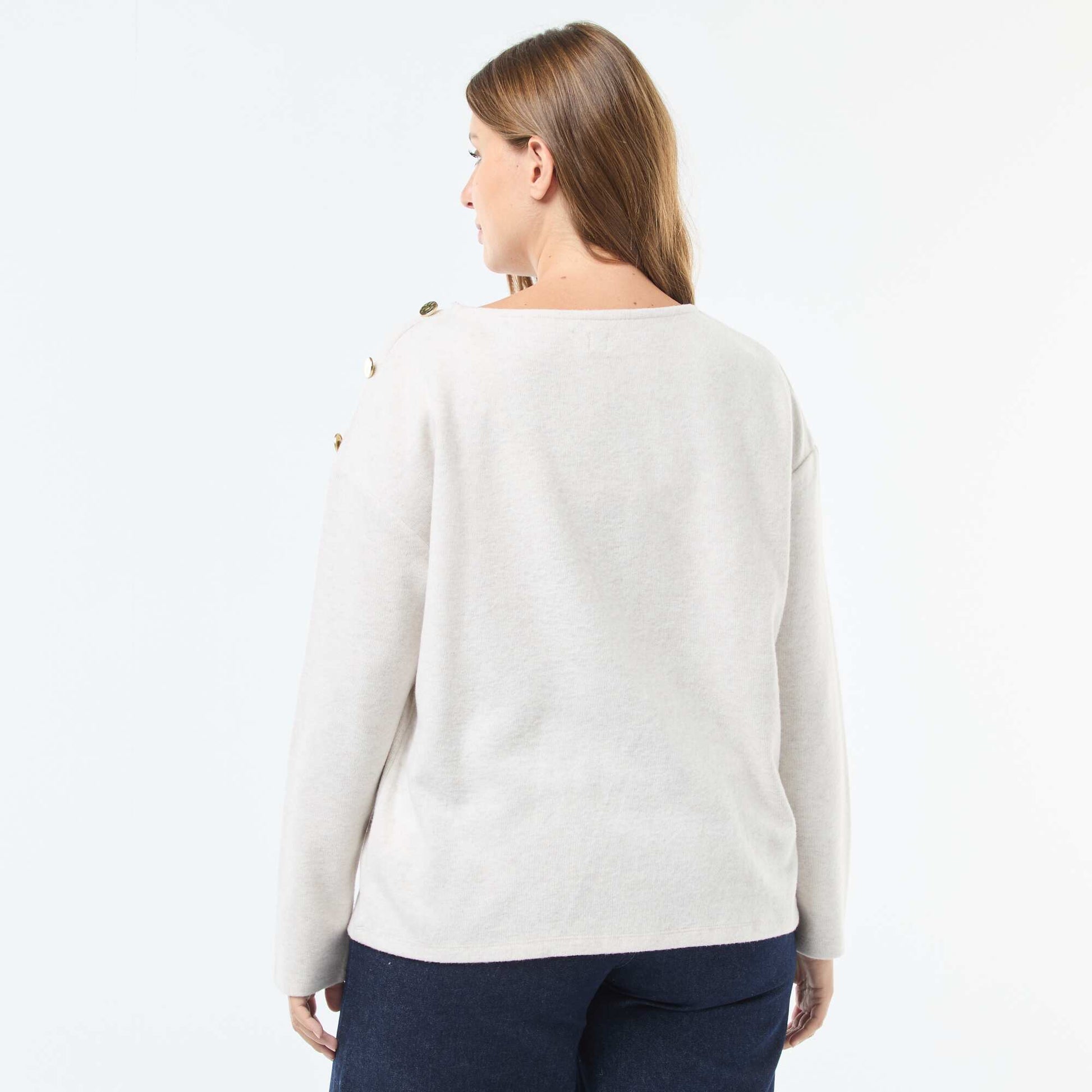 Camiseta de punto suave con botones dorados BEIGE