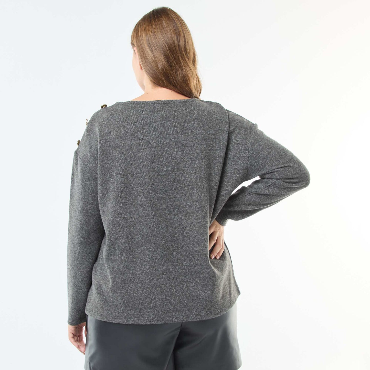Camiseta de punto suave con botones dorados GRIS