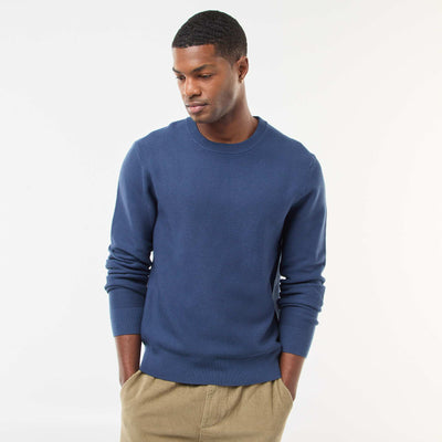 Sweater de punto fino liso con cuello redondo AZUL