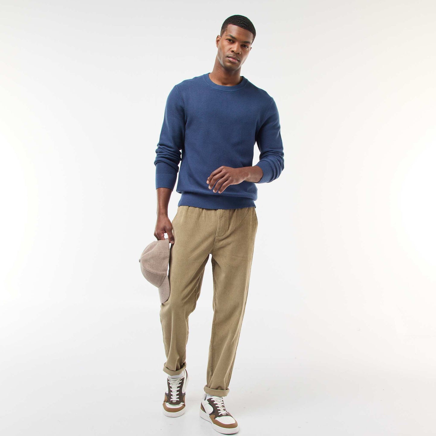 Sweater de punto fino liso con cuello redondo AZUL