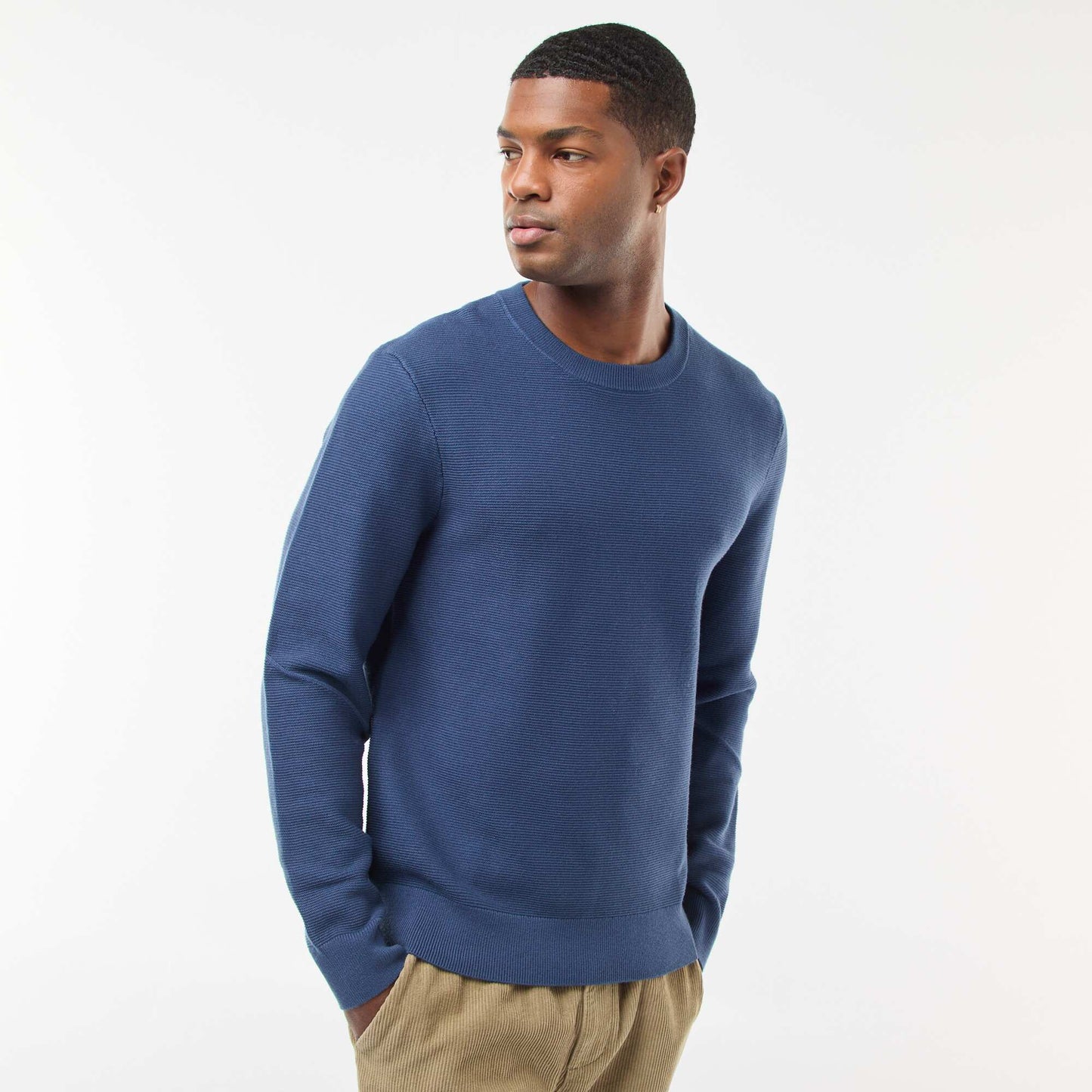 Sweater de punto fino liso con cuello redondo AZUL