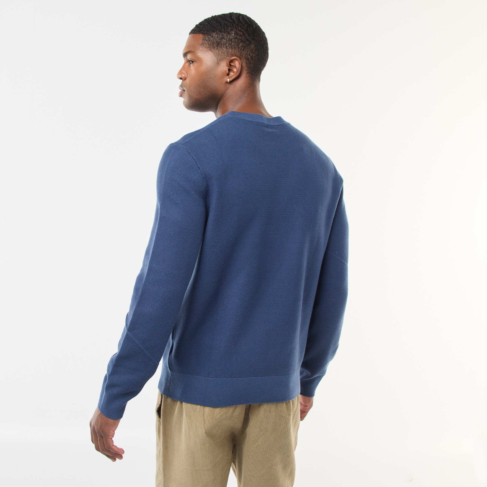 Sweater de punto fino liso con cuello redondo AZUL