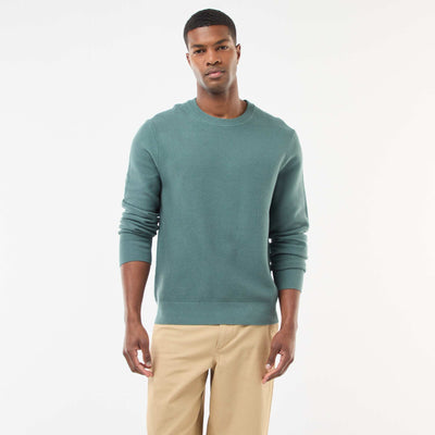 Sweater de punto fino liso con cuello redondo VERDE
