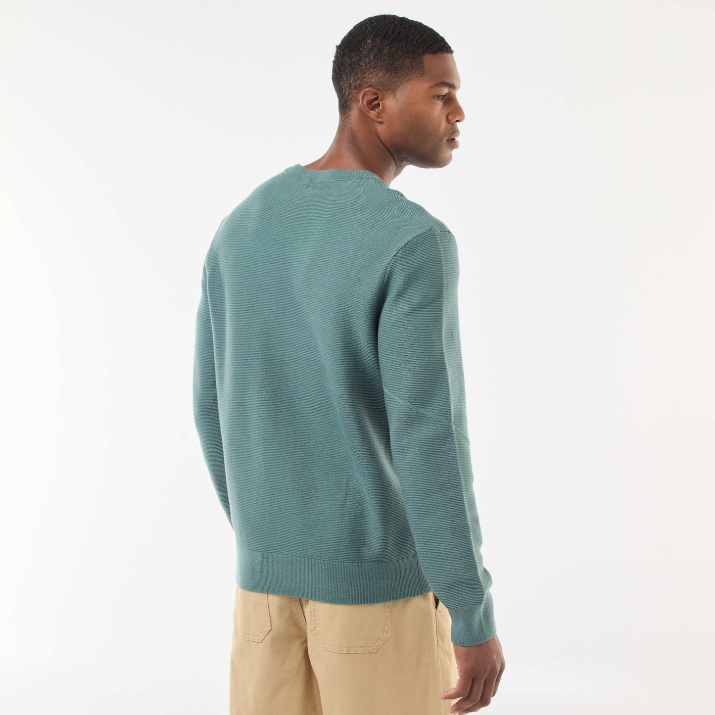 Sweater de punto fino liso con cuello redondo VERDE