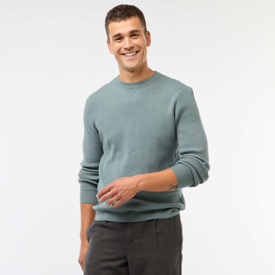 Sweater de punto gofrado liso con cuello redondo AZUL