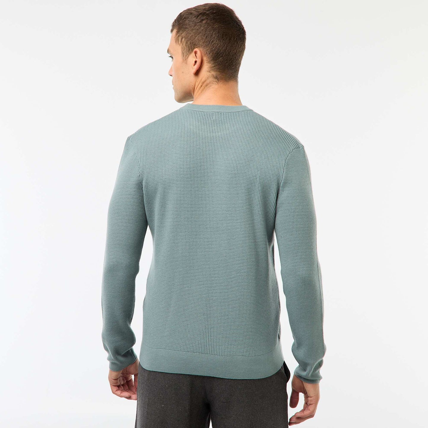 Sweater de punto gofrado liso con cuello redondo AZUL