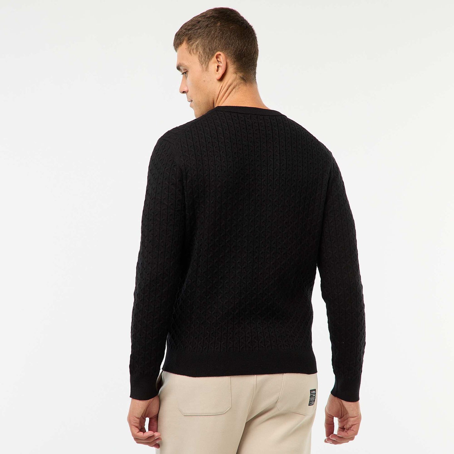 Sweater cuello redondo mini trenza liso NEGRO