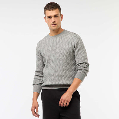 Sweater cuello redondo mini trenza liso GRIS