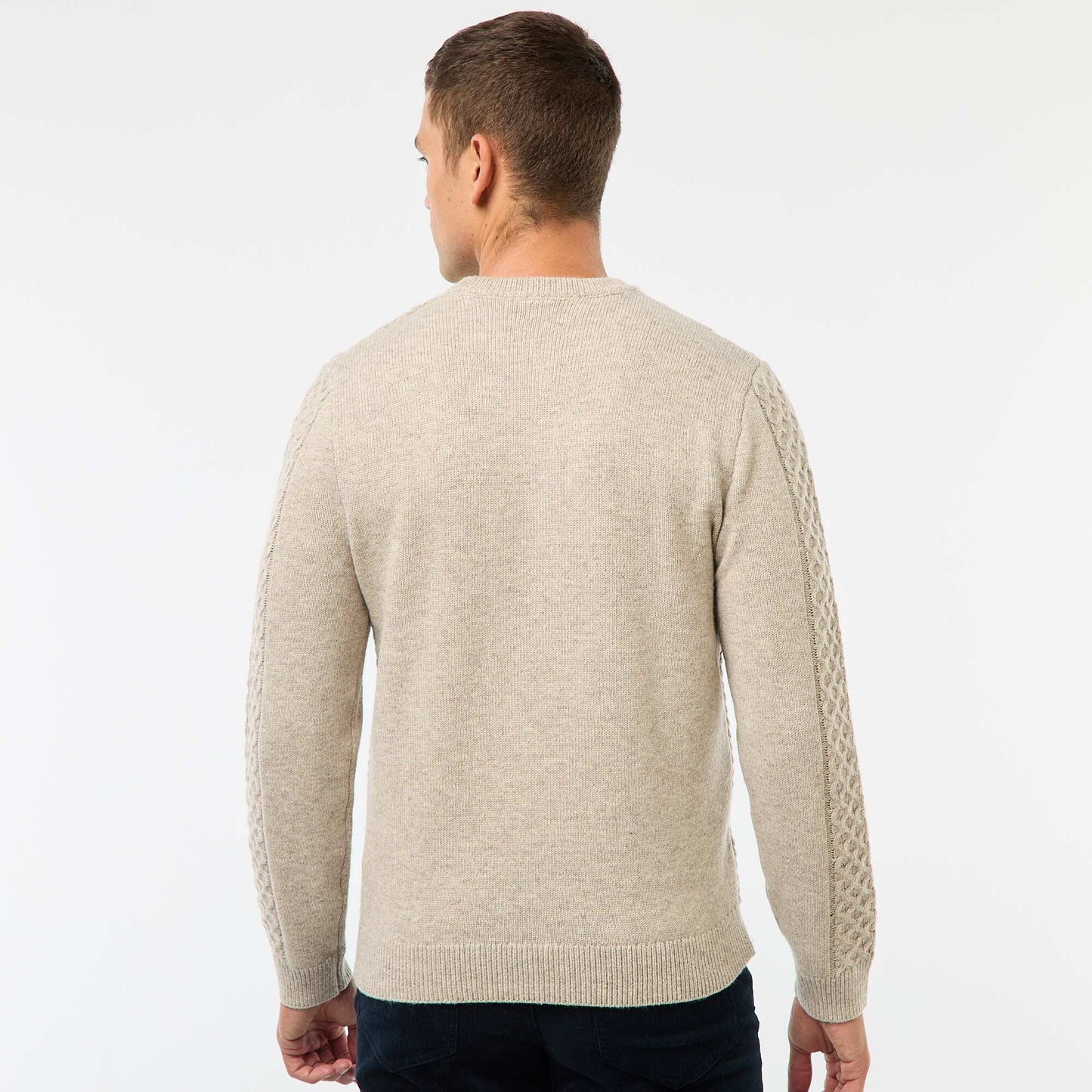 Sweater grueso de punto trenzado liso BEIGE