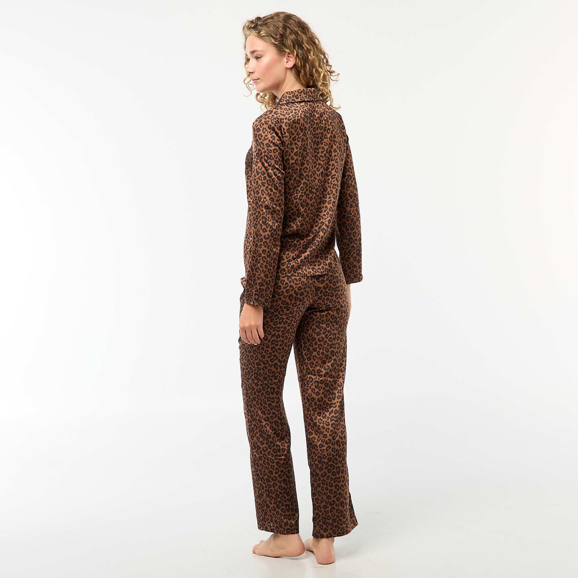 Pijama largo con estampado de leopardo - 2 piezas BEIGE