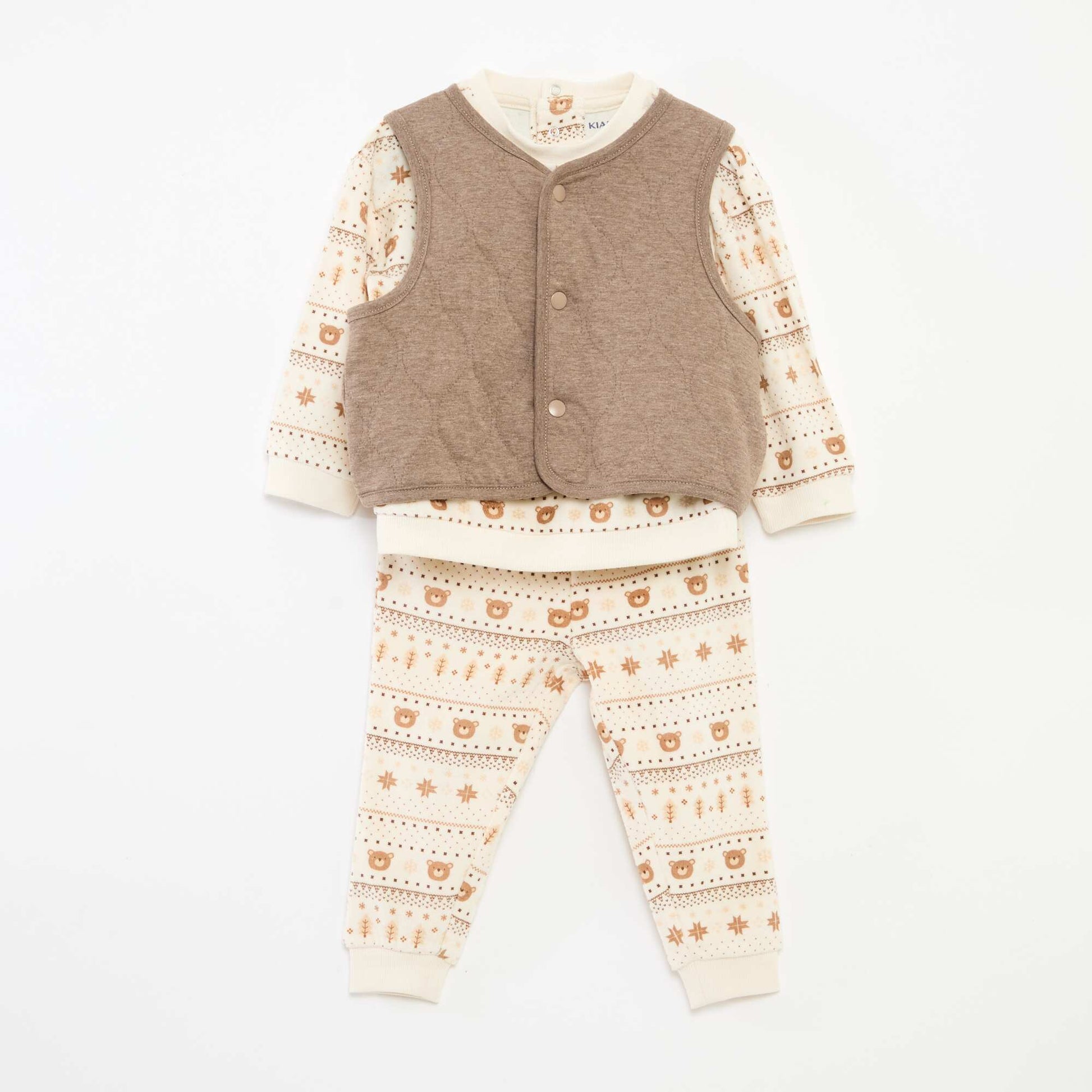 Conjunto de pijama de terciopelo + chaleco interlock de algodón BEIGE