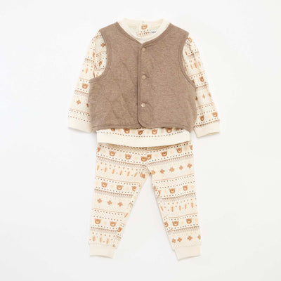 Conjunto de pijama de terciopelo + chaleco interlock de algodón BEIGE