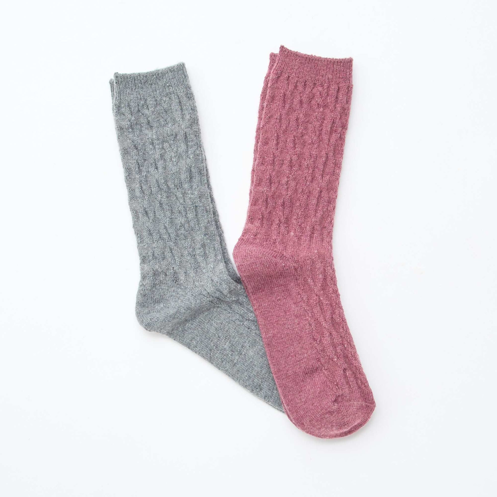 Pack de 2 pares de medias de lana trenzada GRIS