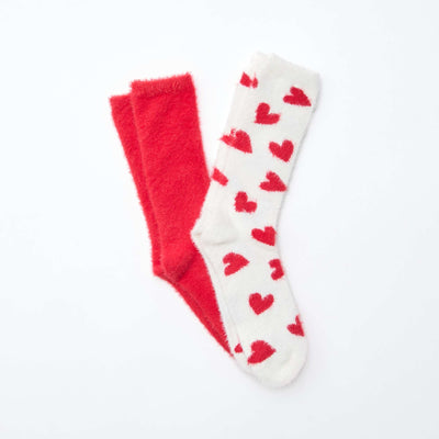 Pack de 2 pares de medias tobilleros estampados con corazones ROJO