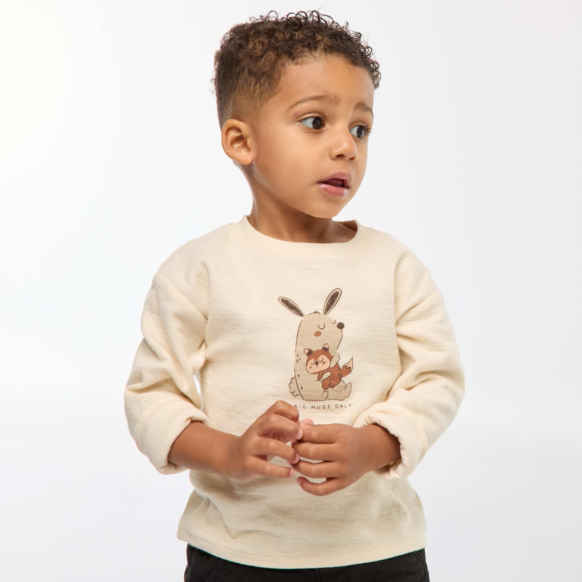 Sweater ligero de algodón elástico con estampado BLANCO