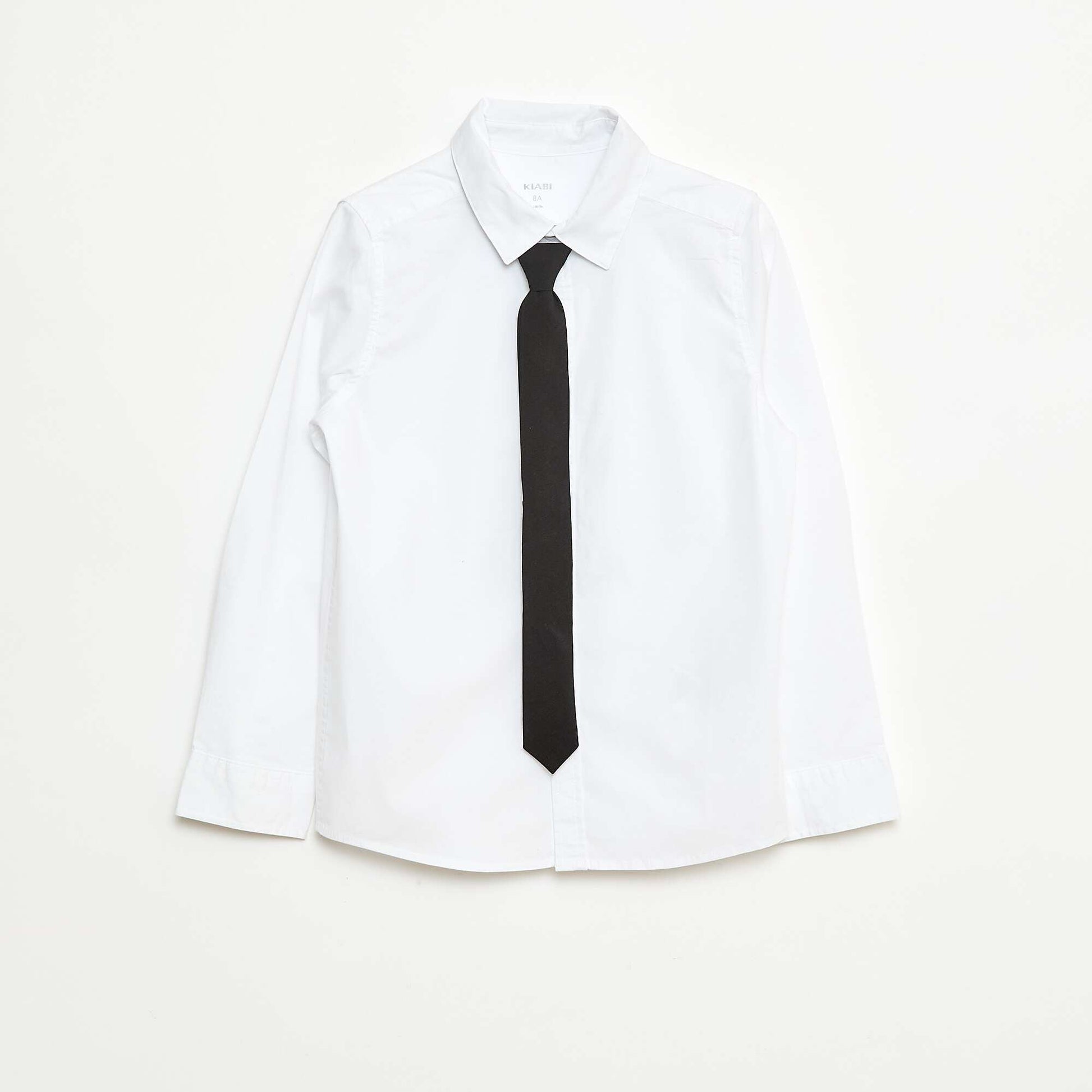 Conjunto camisa + corbata de popelina con velcro - 2 piezas BLANCO