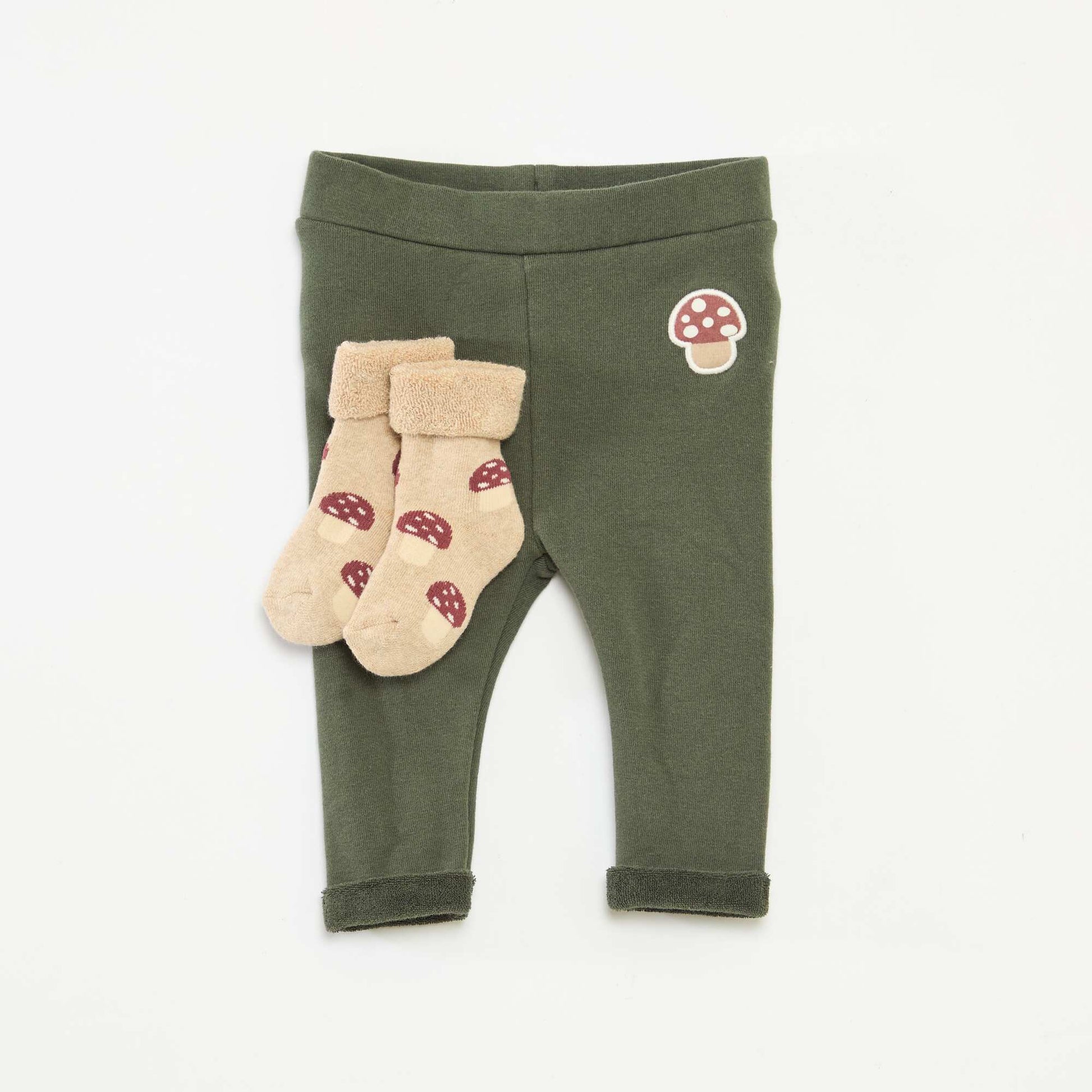Conjunto de leggings de punto con dibujo animado + medias all-over de algodón KAKI