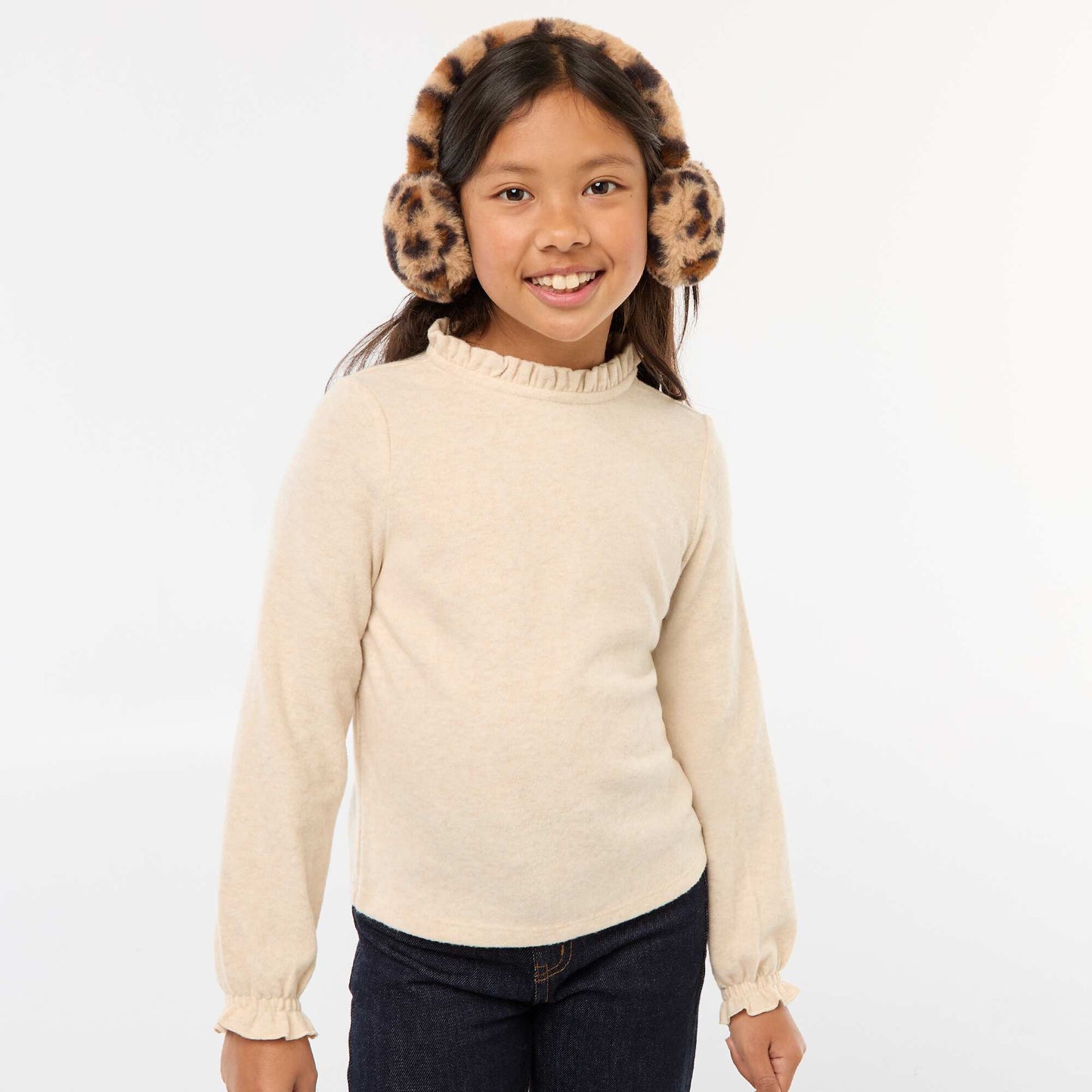 Camiseta de cuello alto de canalé BEIGE