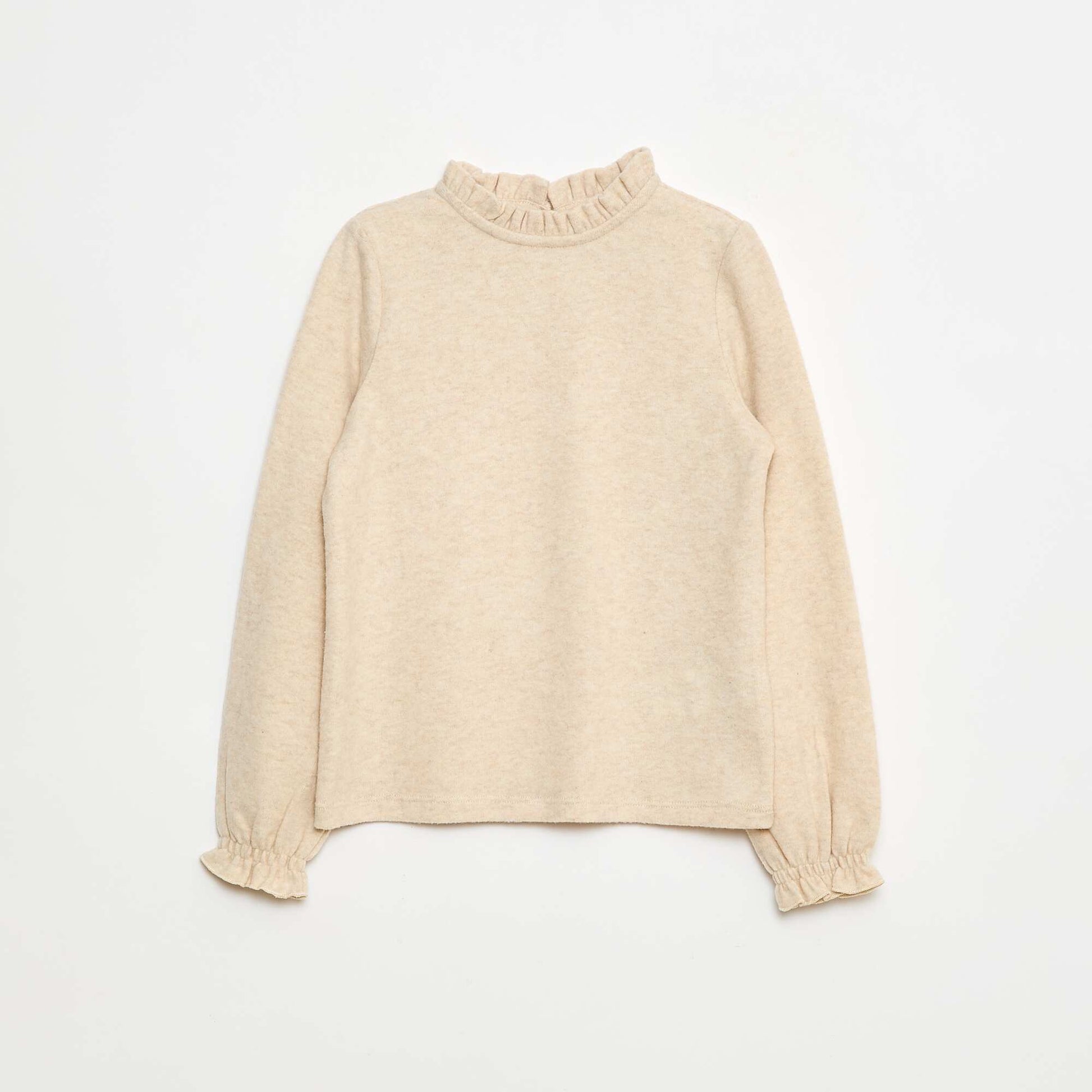 Camiseta de cuello alto de canalé BEIGE