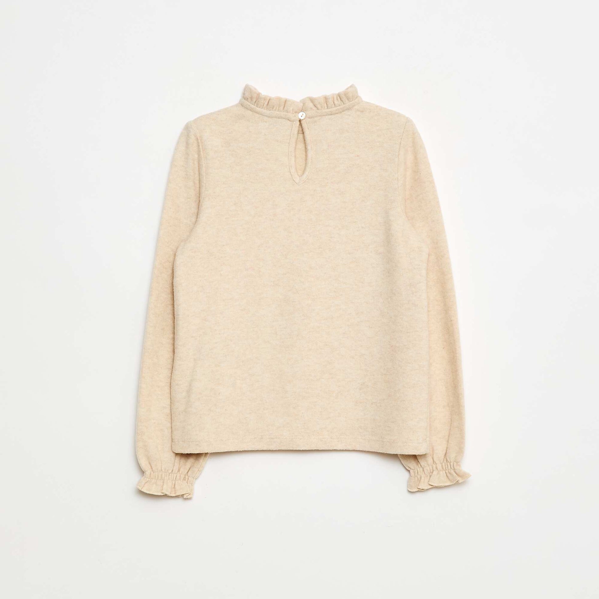 Camiseta de cuello alto de canalé BEIGE