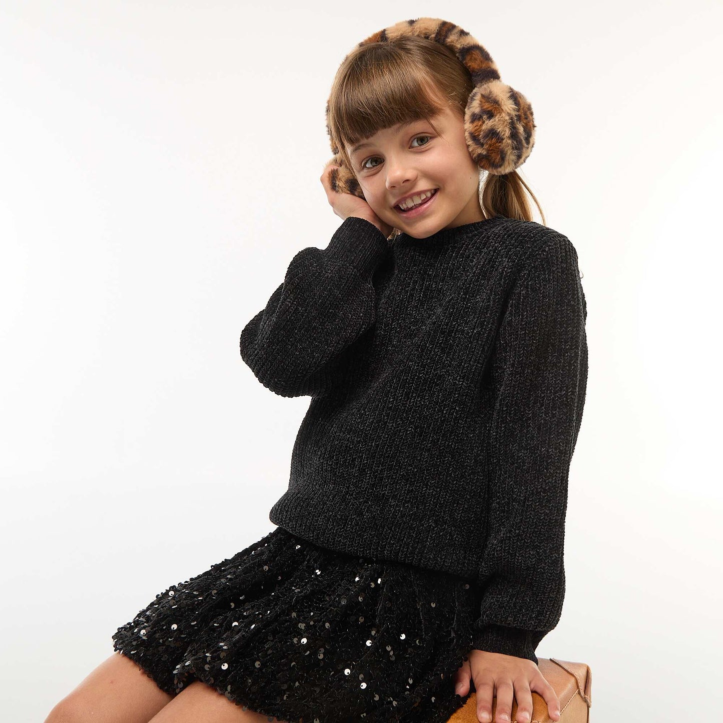 Sweater grueso de punto de chenilla NEGRO