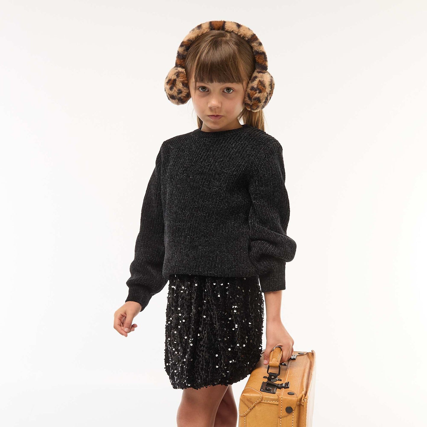 Sweater grueso de punto de chenilla NEGRO