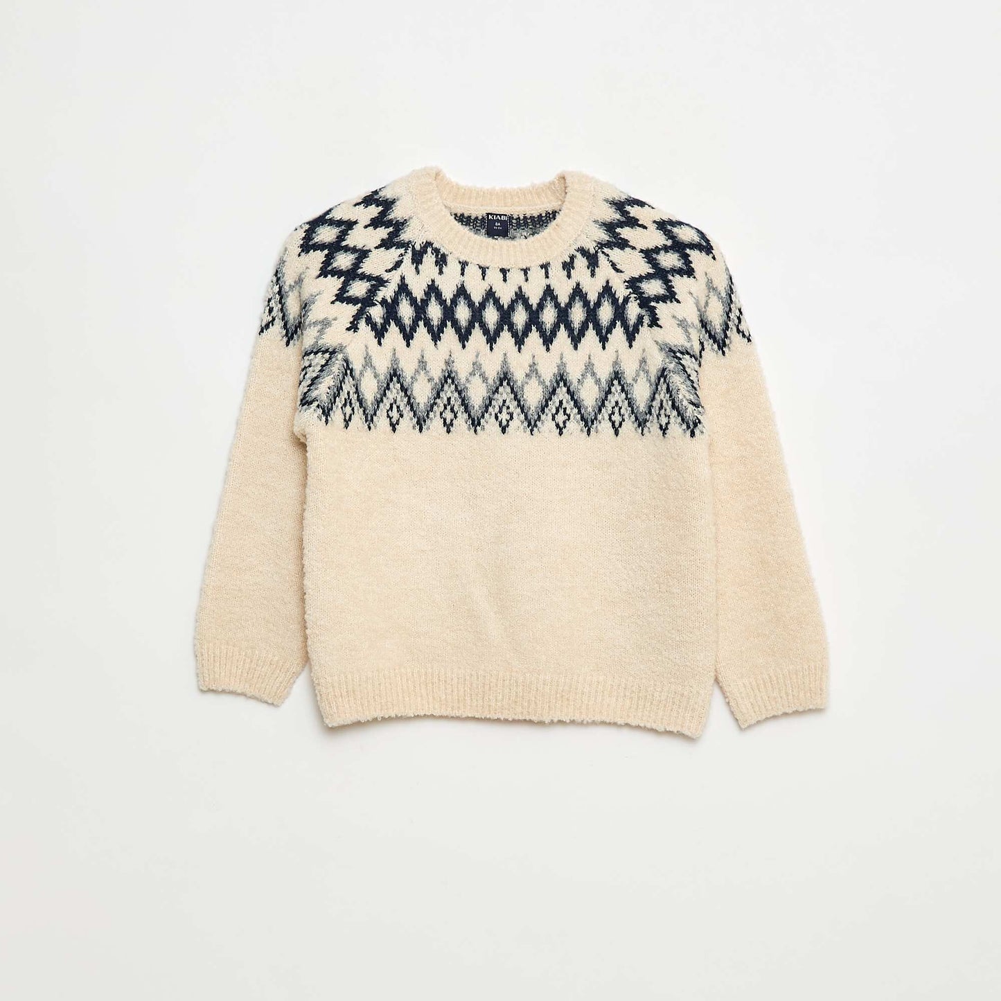 Sweater jacquard cuello redondo liso GRIS