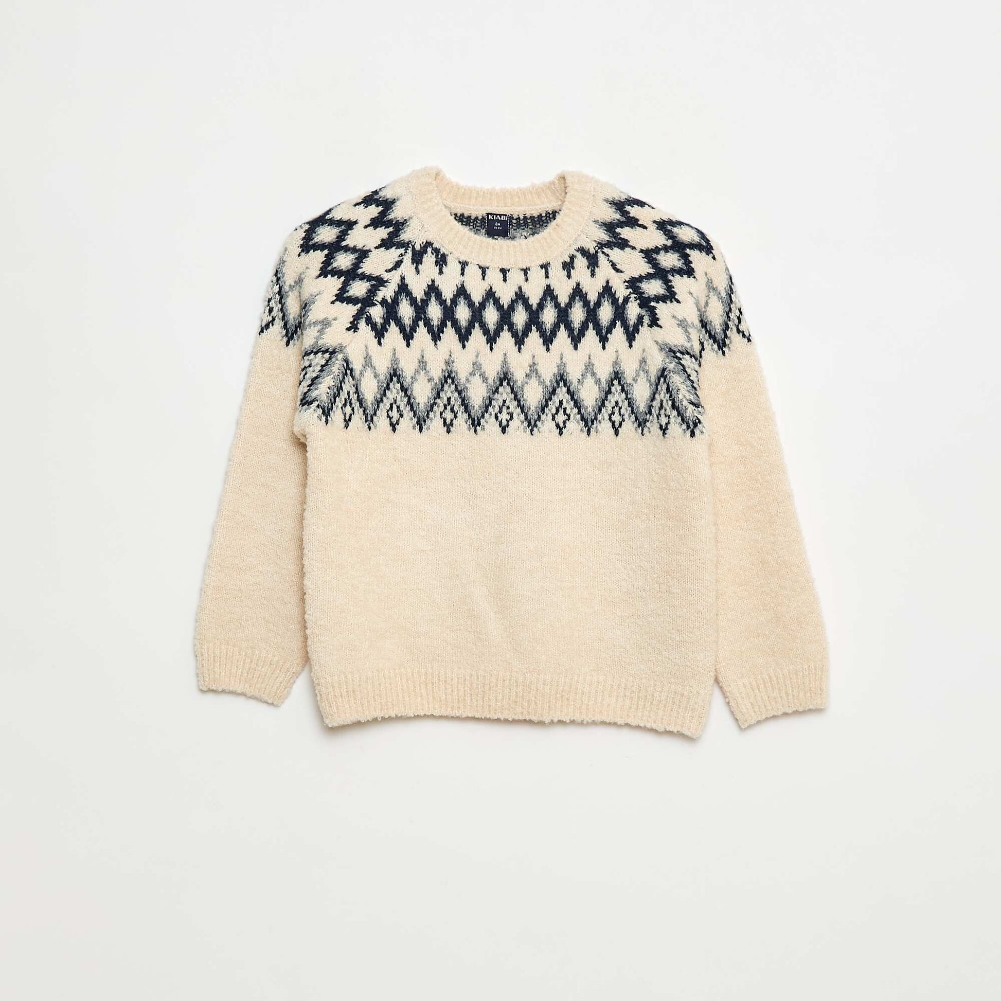 Sweater jacquard cuello redondo liso GRIS