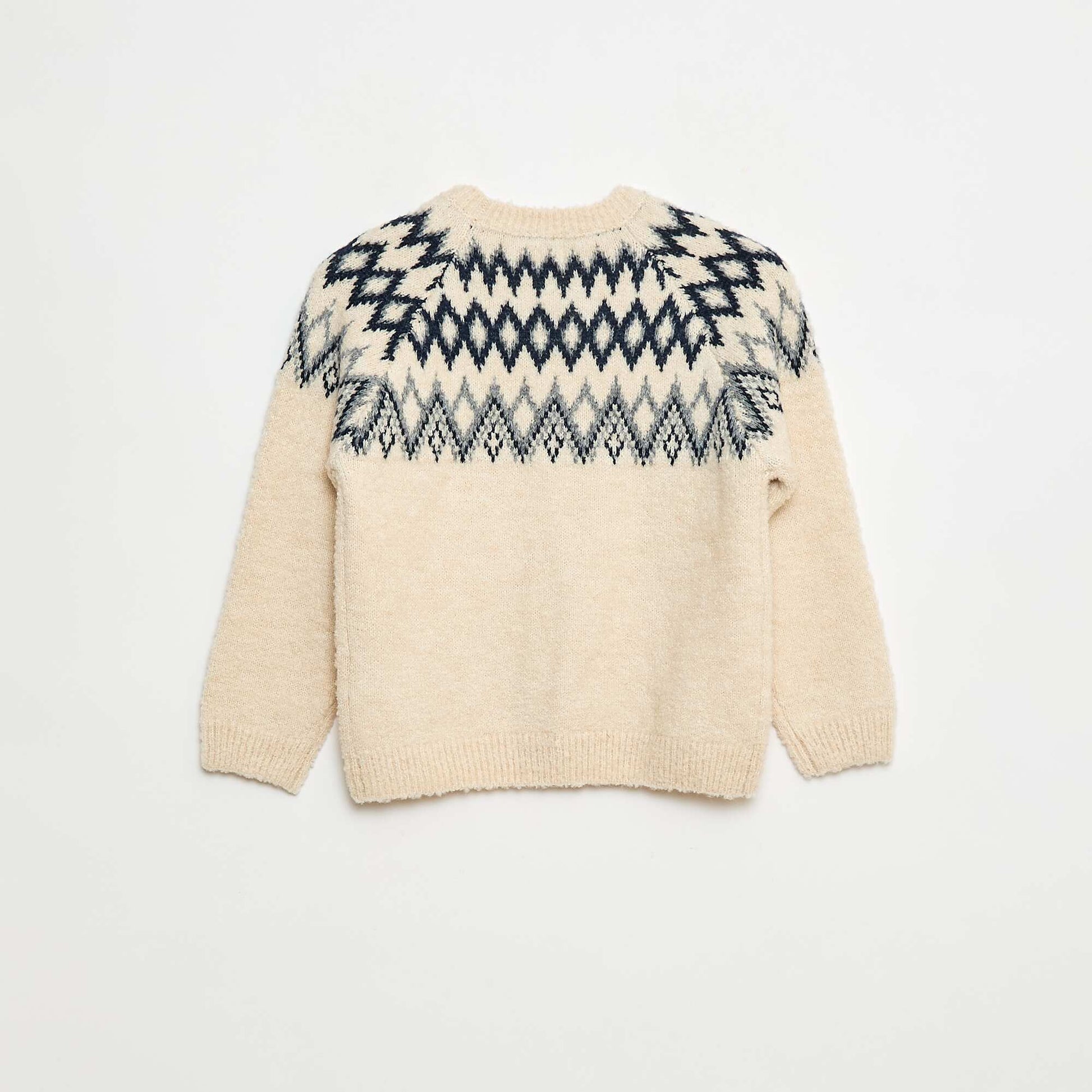 Sweater jacquard cuello redondo liso GRIS