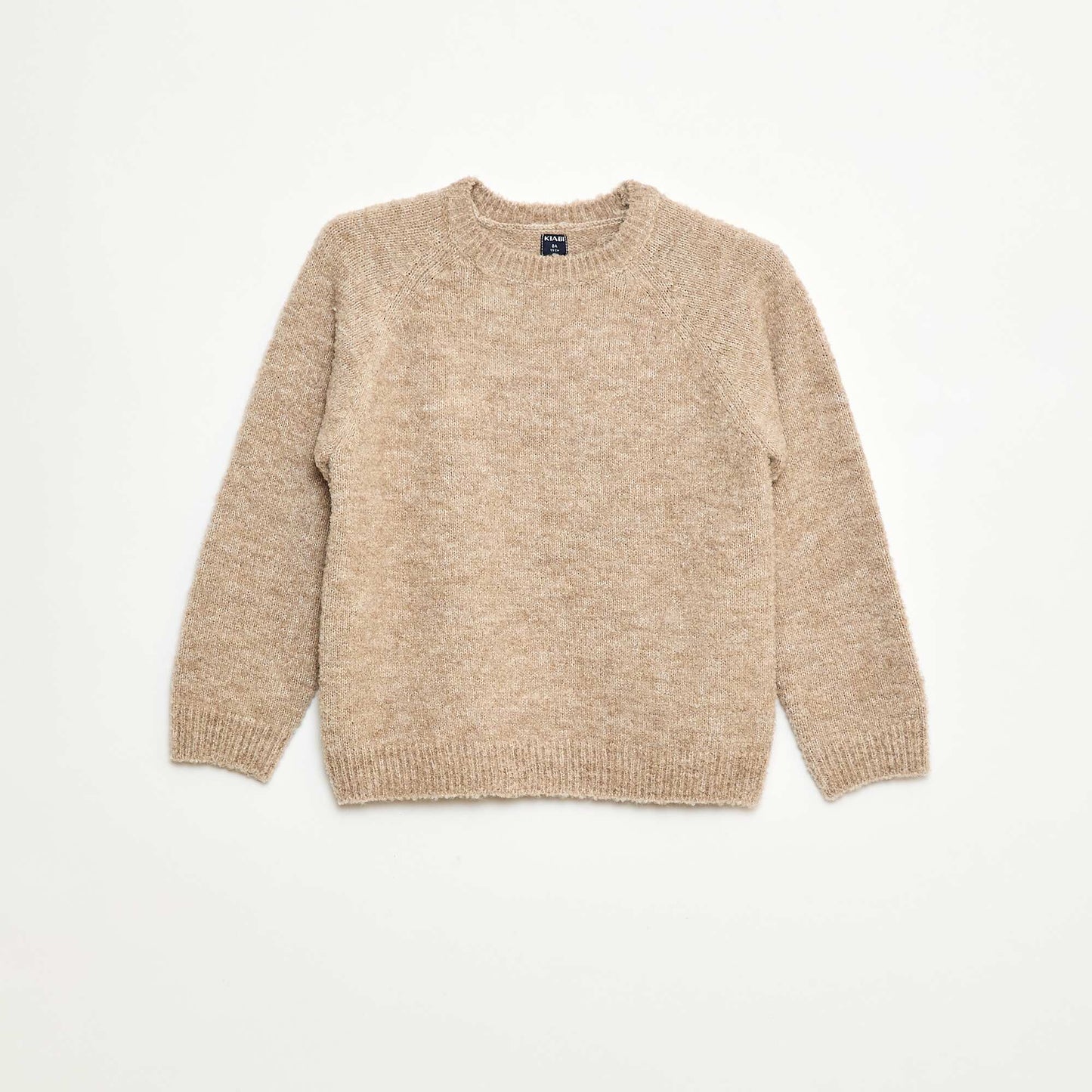 Sweater jacquard cuello redondo liso BEIGE