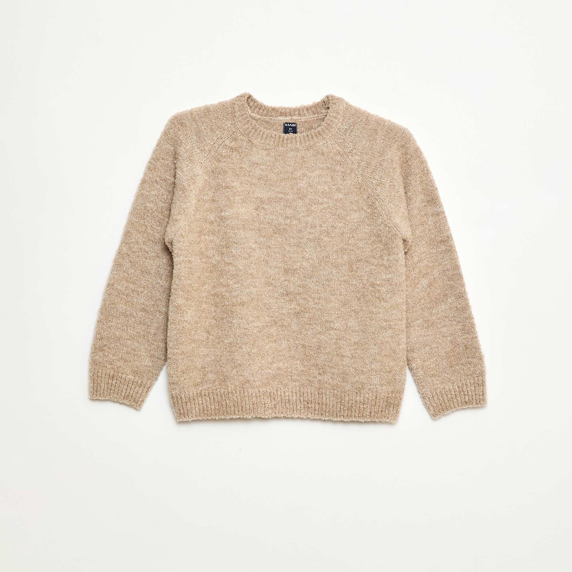 Sweater jacquard cuello redondo liso BEIGE