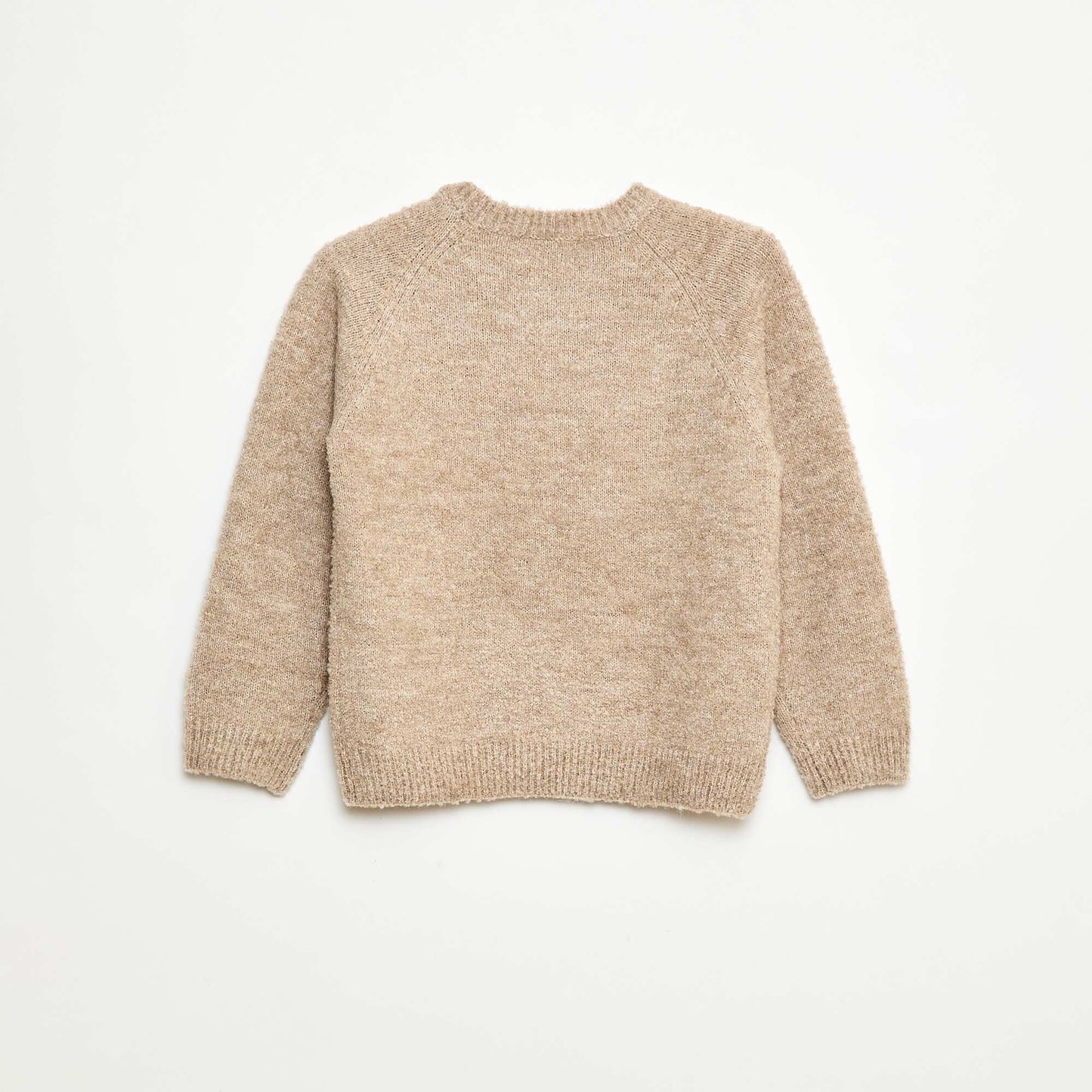 Sweater jacquard cuello redondo liso BEIGE