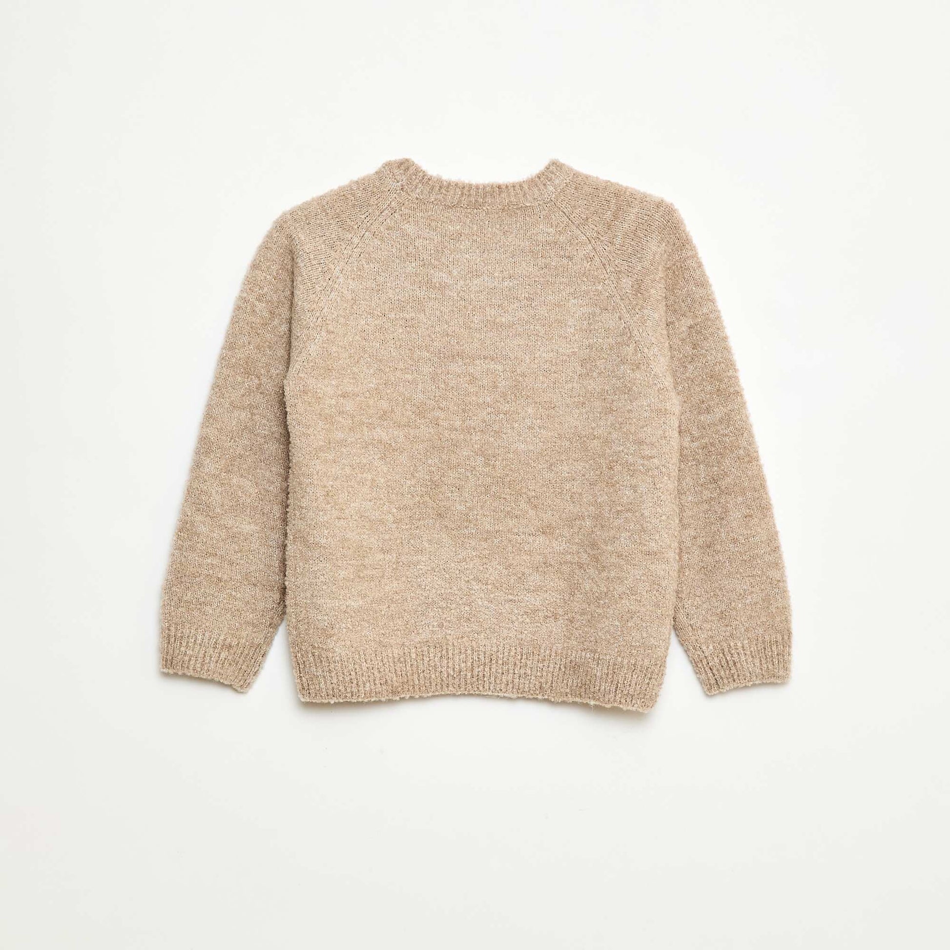 Sweater jacquard cuello redondo liso BEIGE