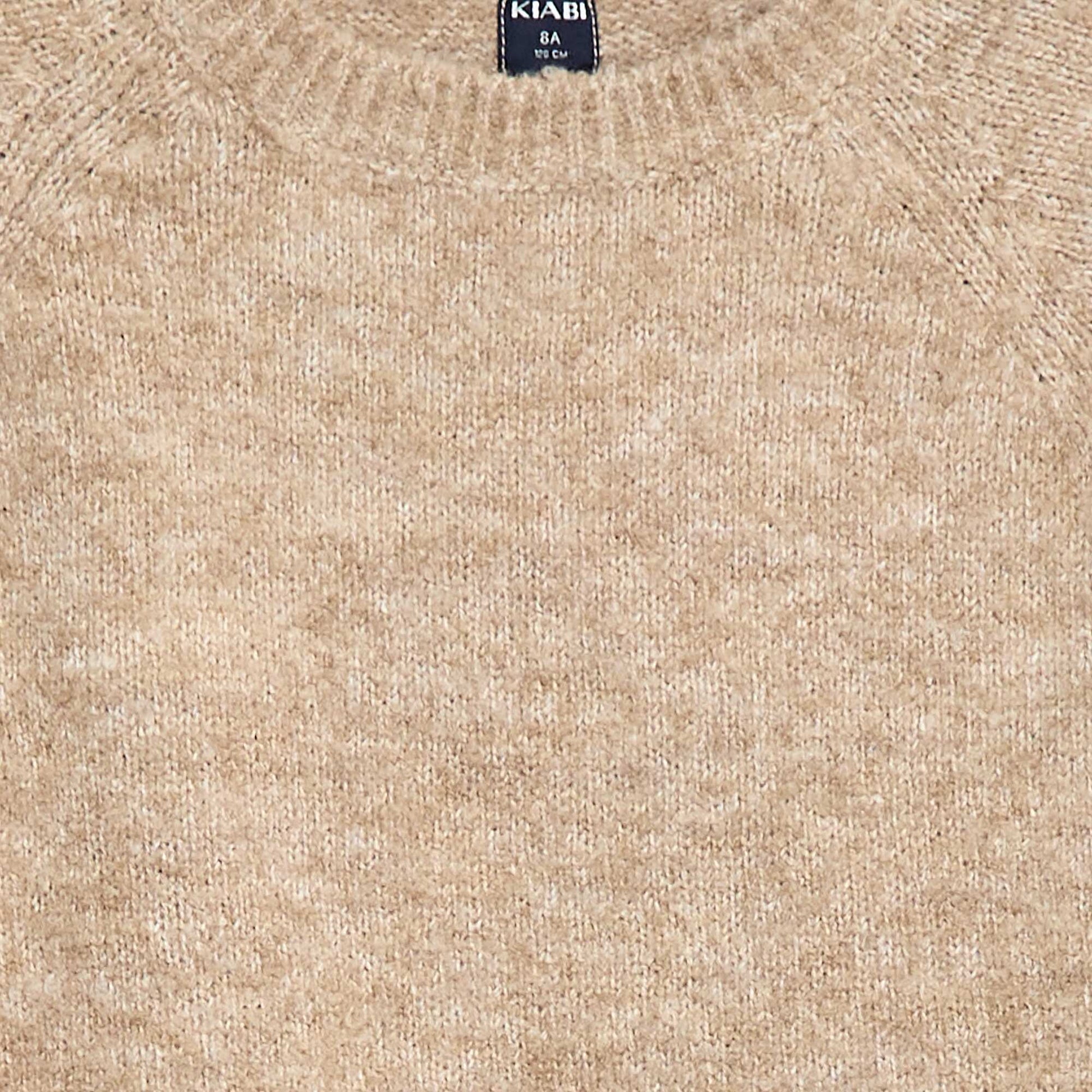 Sweater jacquard cuello redondo liso BEIGE