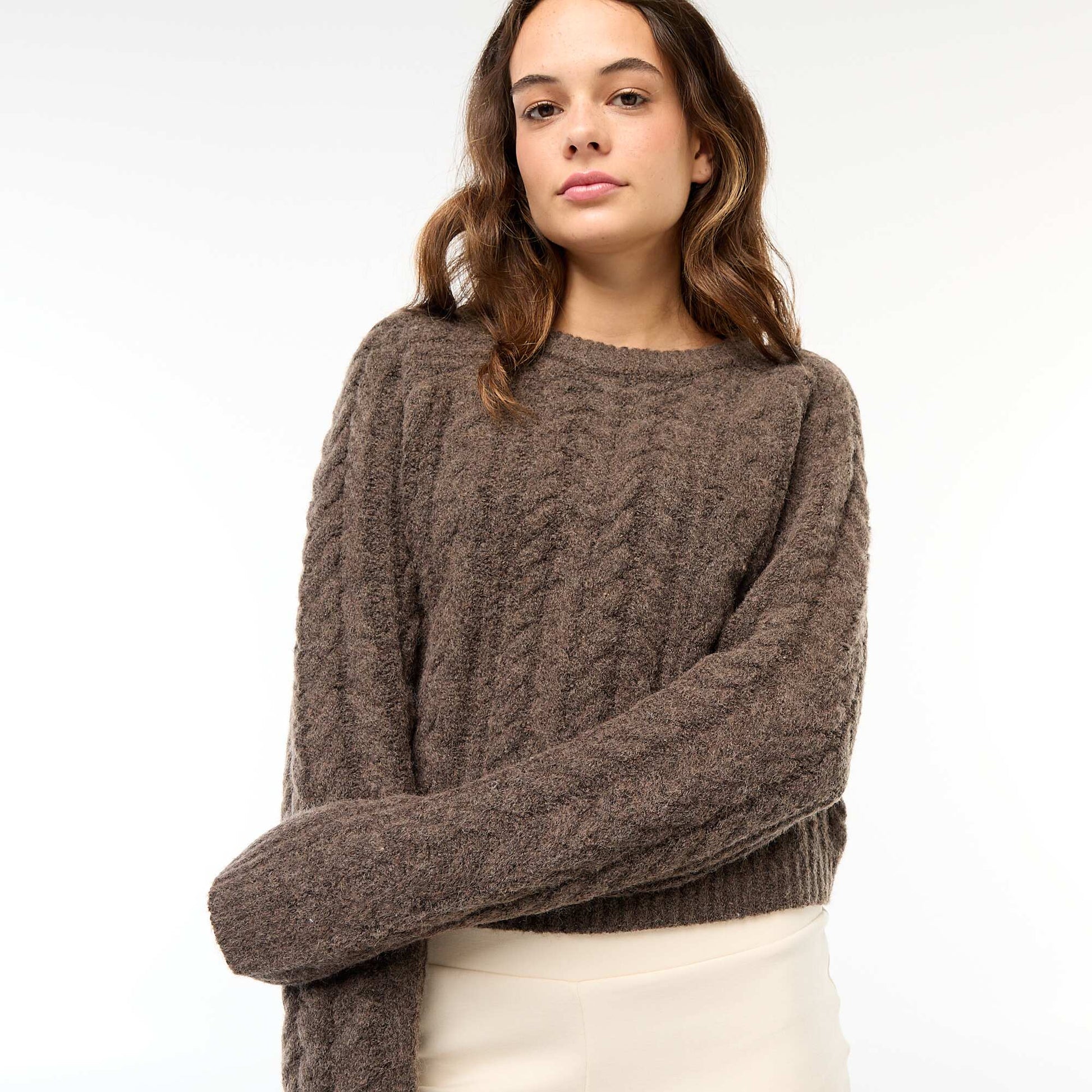 Sweater de punto trenzado MARRON