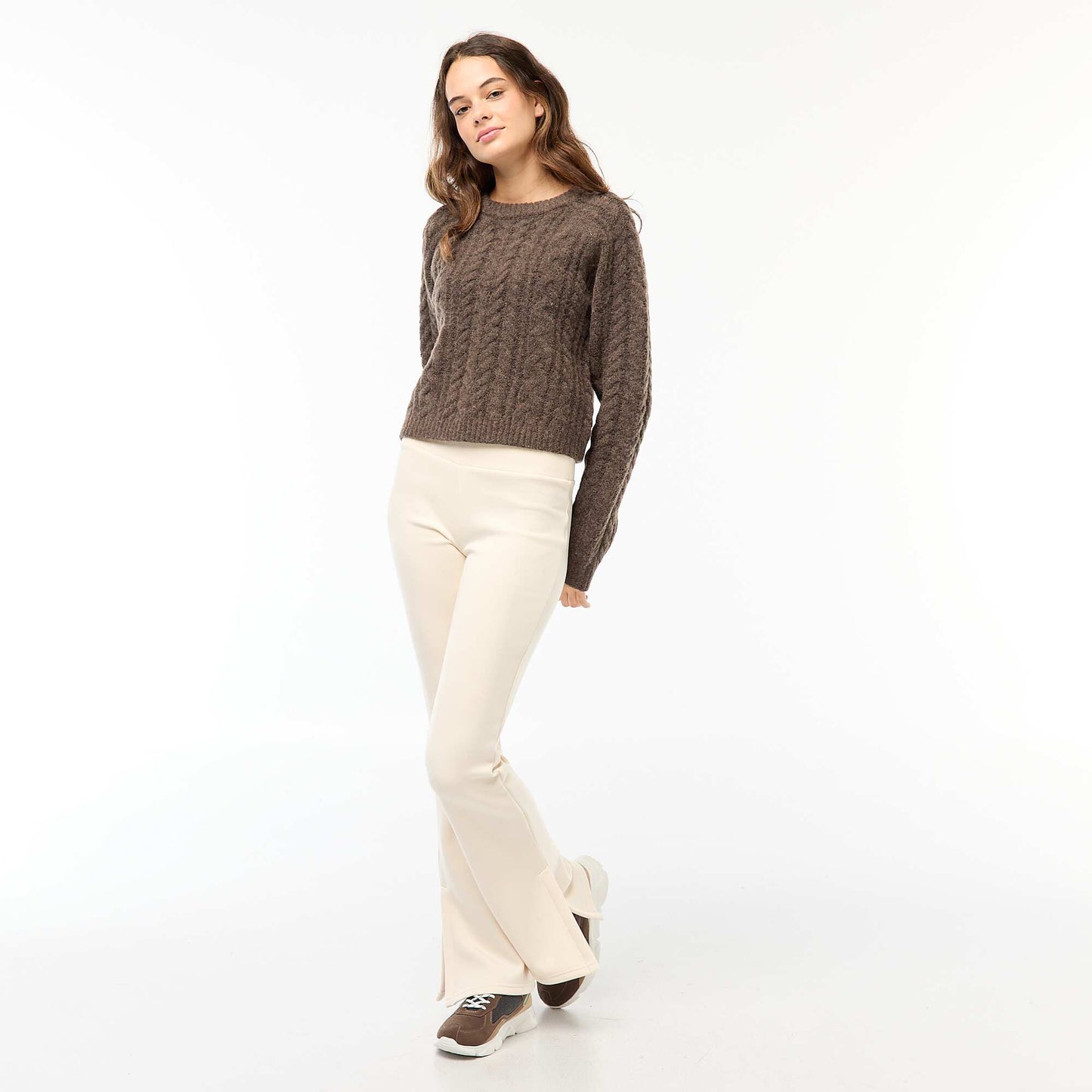Sweater de punto trenzado MARRON