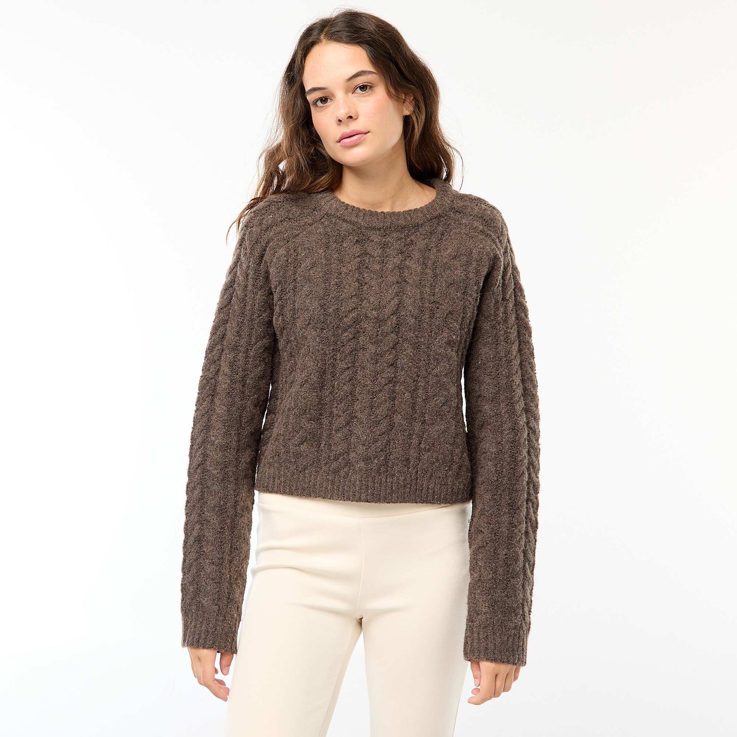 Sweater de punto trenzado MARRON