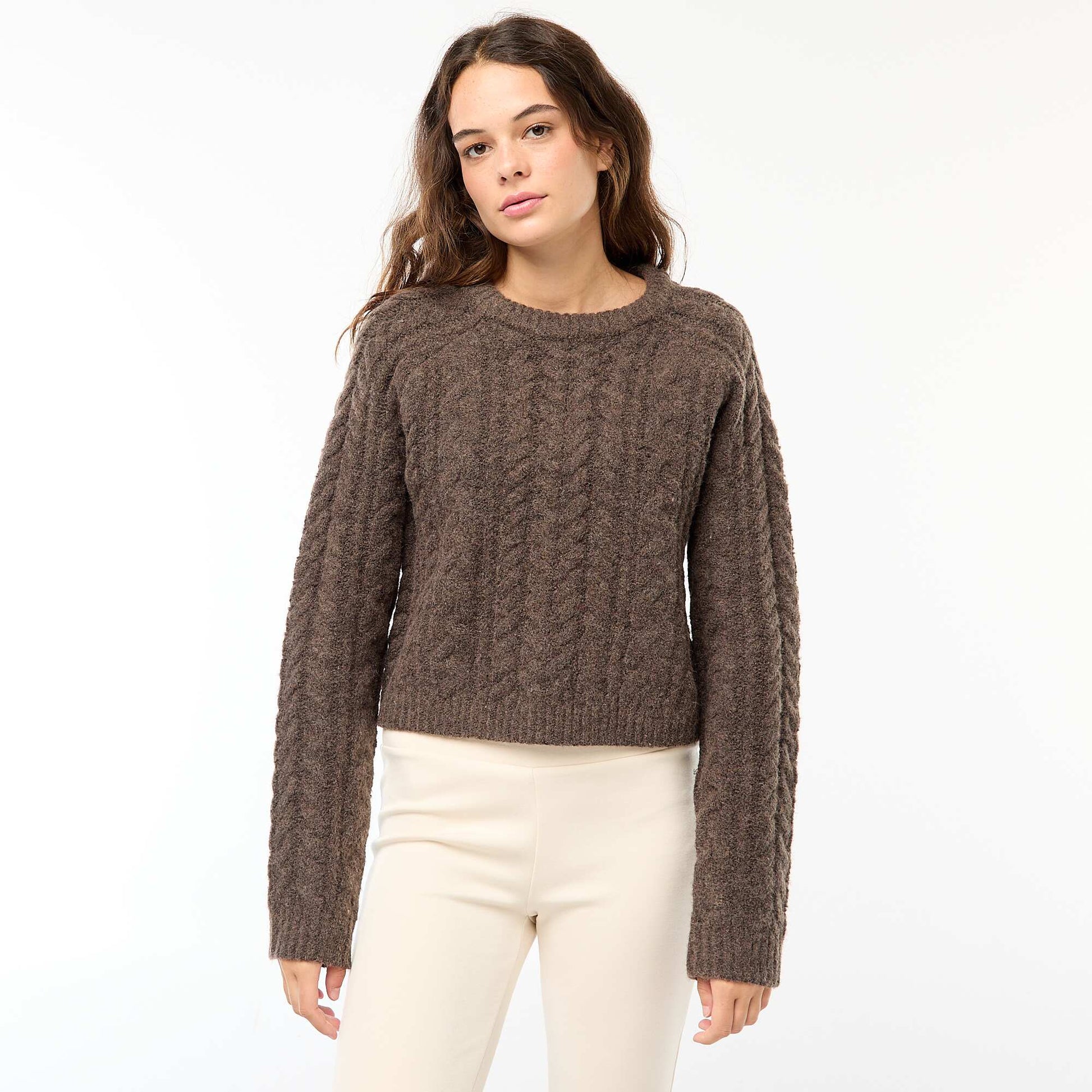 Sweater de punto trenzado MARRON
