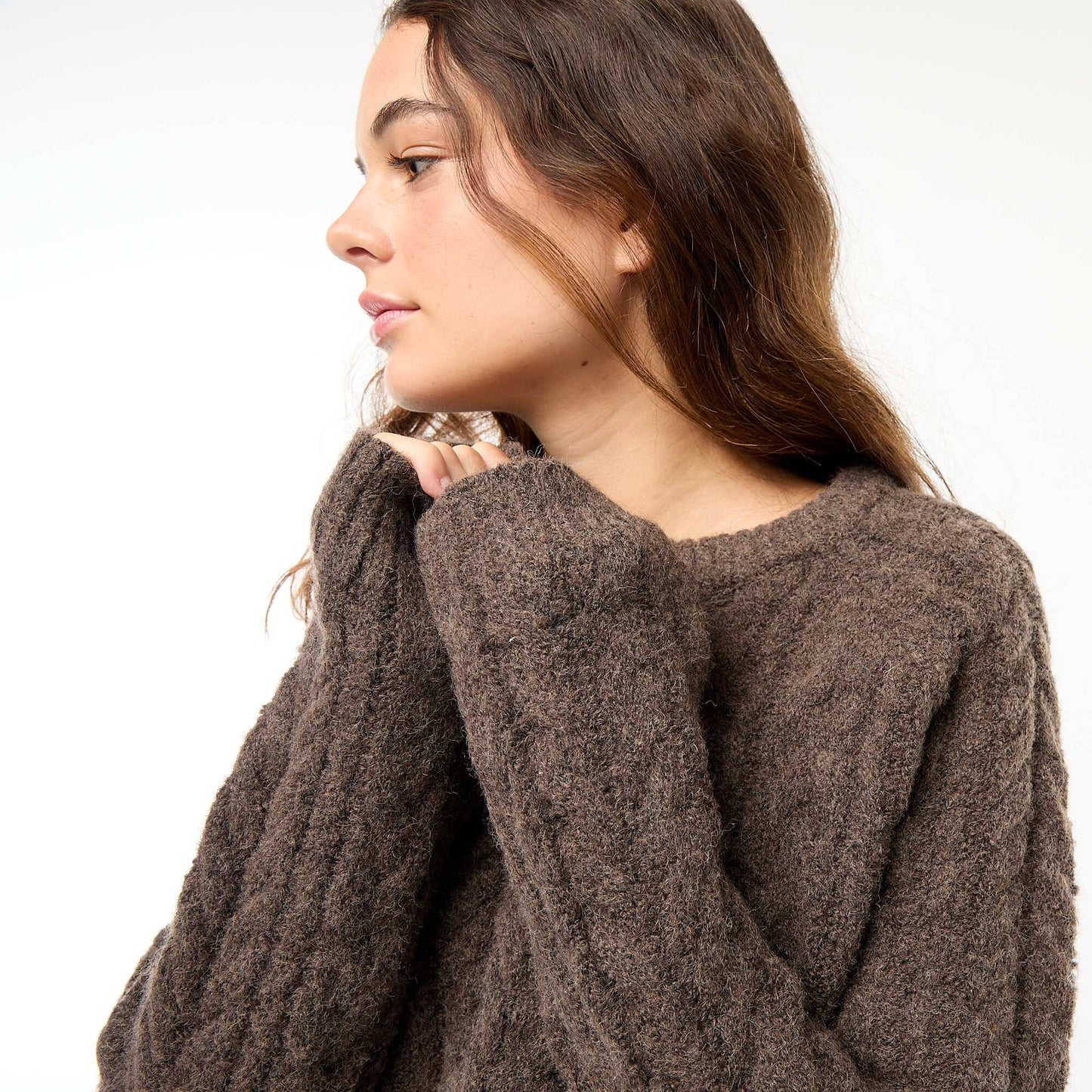 Sweater de punto trenzado MARRON