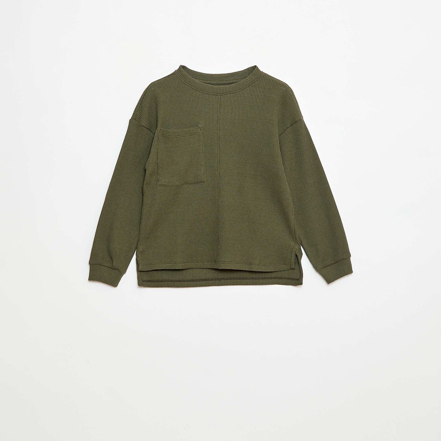Camiseta holgada gofrada de algodón lisa KAKI